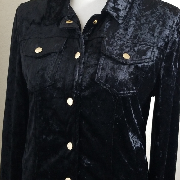 Andrew Marc black velvet button down top |… - Picture 6 of 8